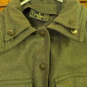 Auth. Fendi Roma Short Coat/ Dress Olive Green Color Size Small Belted